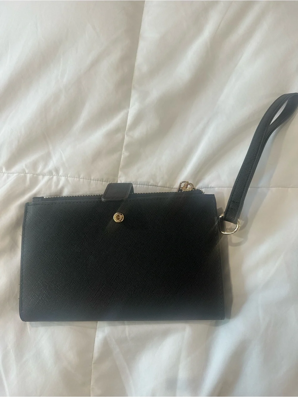 Aldo Black Wristlet Clutch with Gold Accent Bar